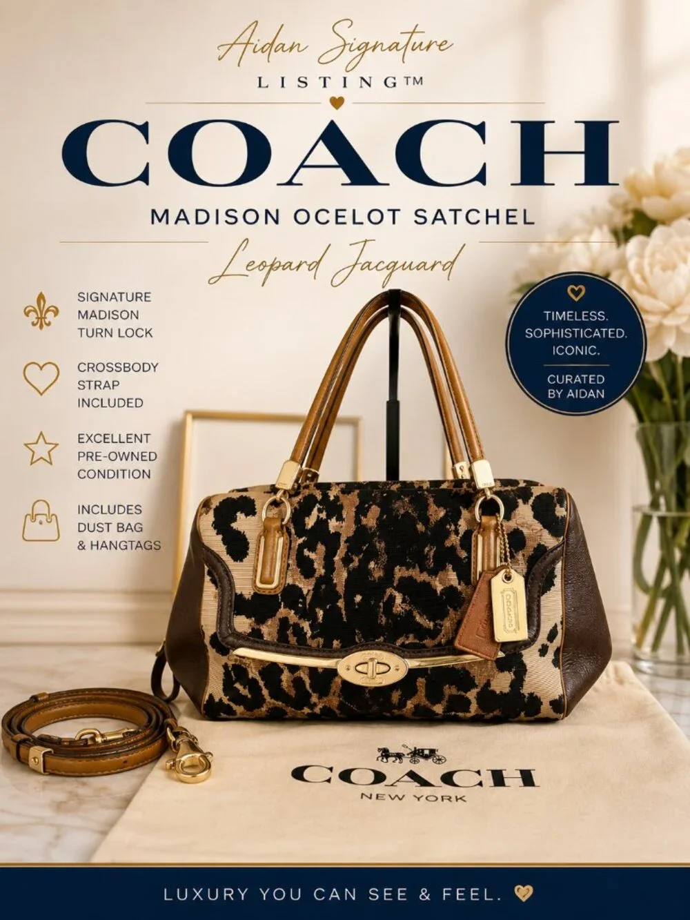 Coach Madison Ocelot Leopard Satchel Crossbody 25642 Brown Canvas Leather EUC - Picture 1 of 13